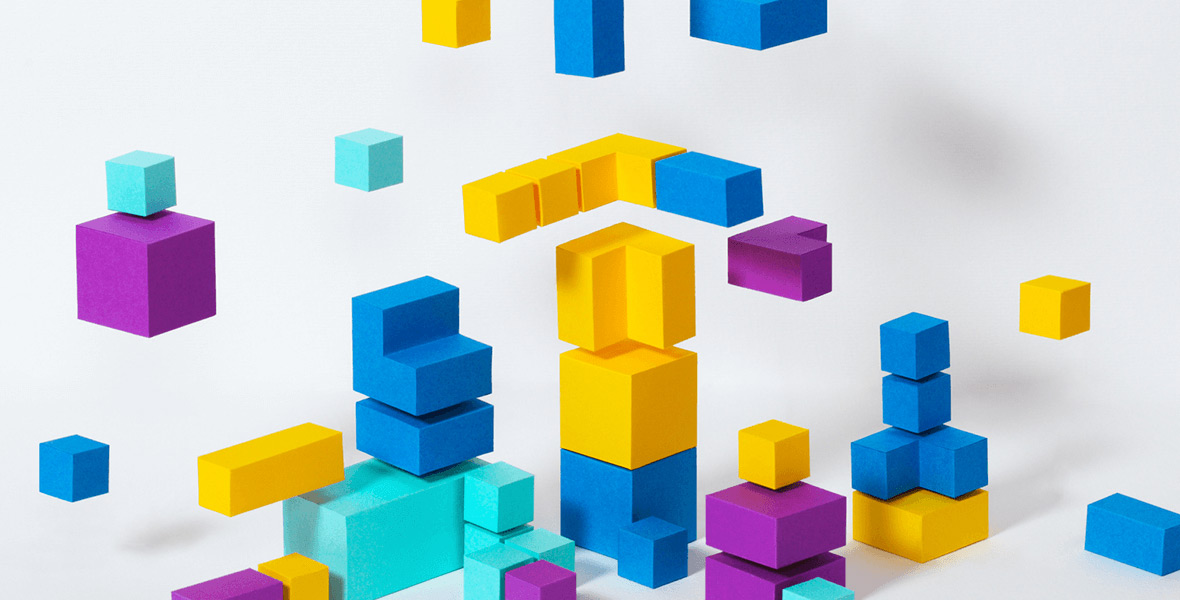 Illustration of colorful blocks representing various aspects of business.