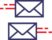 Illustration of  two envelopes speeding in opposite directions.